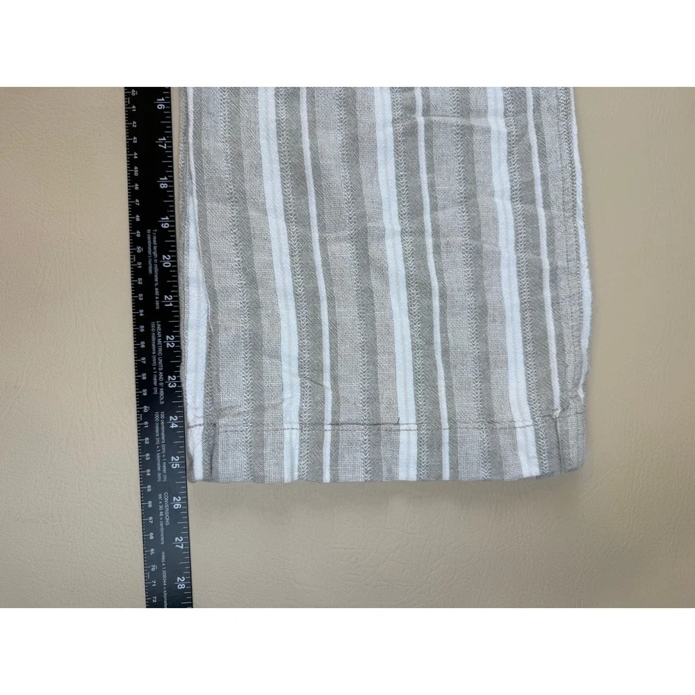Coastal Striped Wide Leg Linen Blend Pants Crochet Trim M Briggs